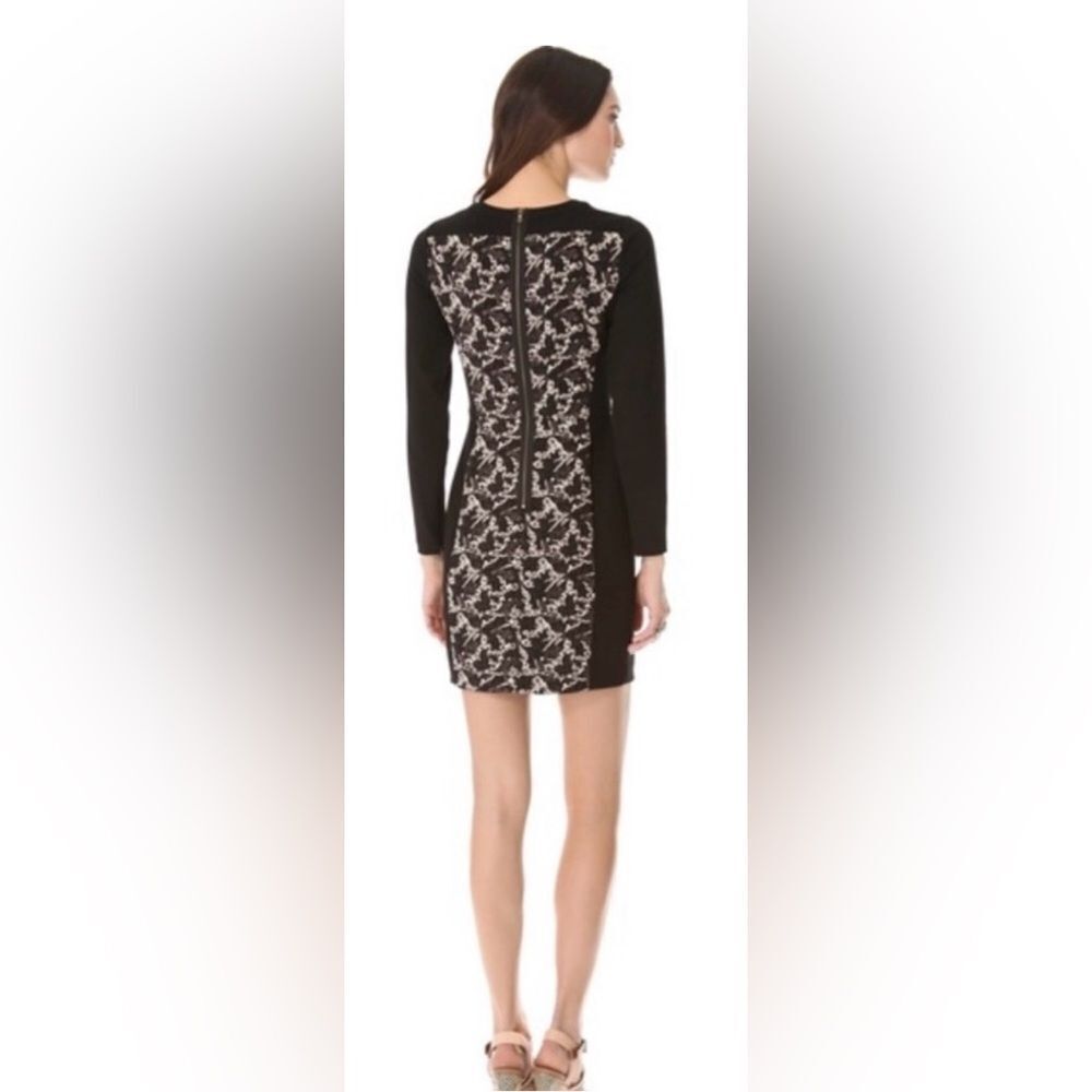 CLUB MONACO Wom Sz 2‎ Ashton Dress Ponte Knit Black Exposed Zip Leaf Print Black - Picture 2 of 8